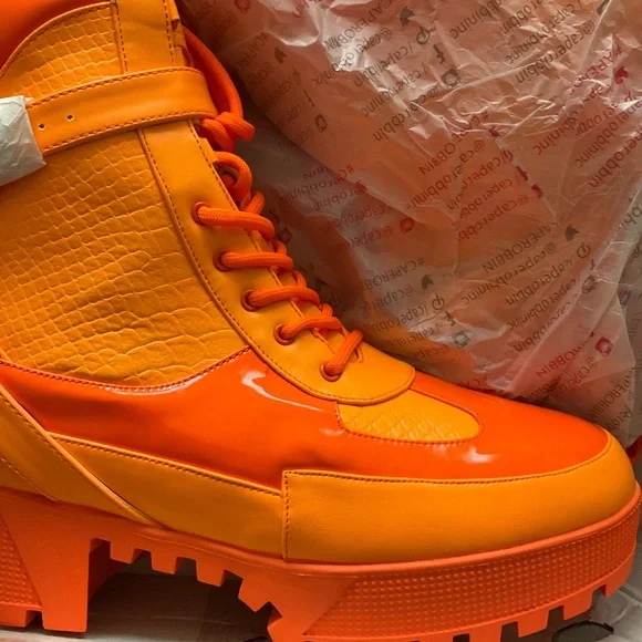 Dolls Kill Orange Combat Boots Tangerine Orange Boots - Picture 6 of 9